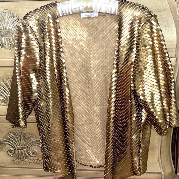 CALVIN KLEIN GOLD SEQUINED JACKET - Picture 1 of 4